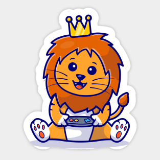 Cute Lion Gaming Cartoon Vector Icon Illustration Sticker